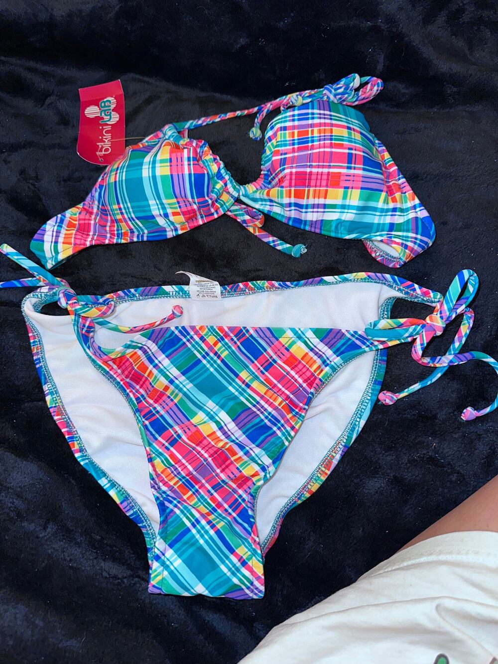 NWT MANHATTAN BEACHWEAR BIKINI LAB PLAID BIKINI SMALL TOP LARGE BOTTOM